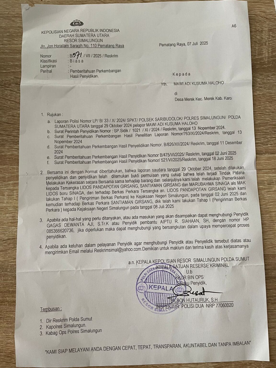 kinerja penyidik polres simalungun